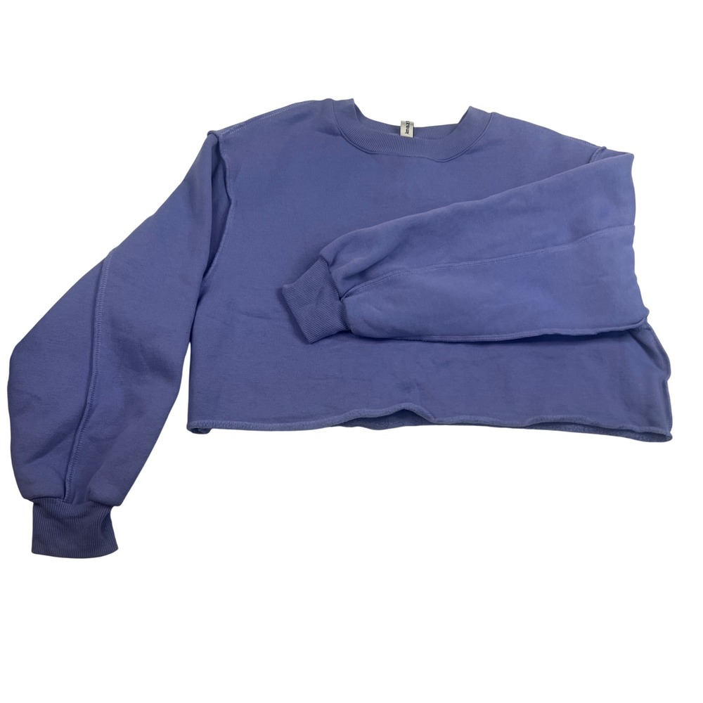 Amaizhiyu Purple Cropped Crewneck Sweatshirt Raw‎ Hem Fleece Pullover Womens